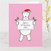 パーソナライズされた第1回クリスマス極ベアベビー カード (黄色い花)