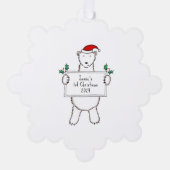 パーソナライズされた第1回クリスマス極ベア オーナメントカード (正面)