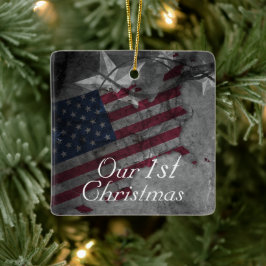 パーソナライズされた第1回クリスマス米国国旗 セラミックオーナメント