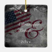 パーソナライズされた第1回クリスマス米国国旗 セラミックオーナメント (裏面)