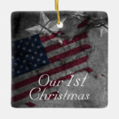 パーソナライズされた第1回クリスマス米国国旗 セラミックオーナメント (正面)