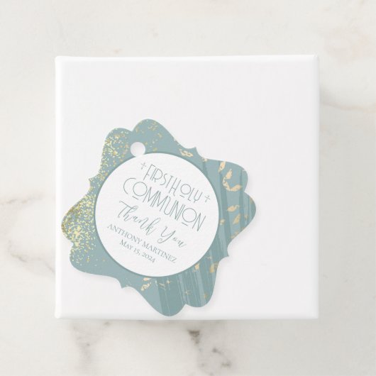 パーソナライズされた第1聖餐式ブルー金ゴールド十字架 フェイバータグ (インサイチュ)