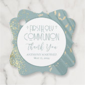 パーソナライズされた第1聖餐式ブルー金ゴールド十字架 フェイバータグ (正面)