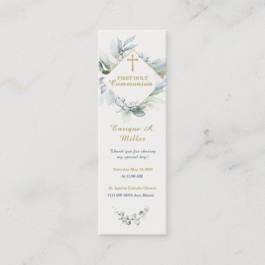 パーソナライズされた第1通信祈りの言葉 スキニー名刺 (正面)