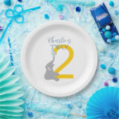パーソナライズされた第2回誕生日グレーエレファントプレート ペーパープレート (パーティー)