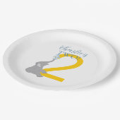 パーソナライズされた第2回誕生日グレーエレファントプレート ペーパープレート (アングル)