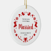 パーソナライズされた第20回クリスマス結婚した節目 セラミックオーナメント (右)