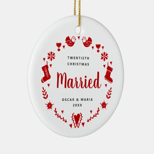 パーソナライズされた第20回クリスマス結婚した節目 セラミックオーナメント (右)