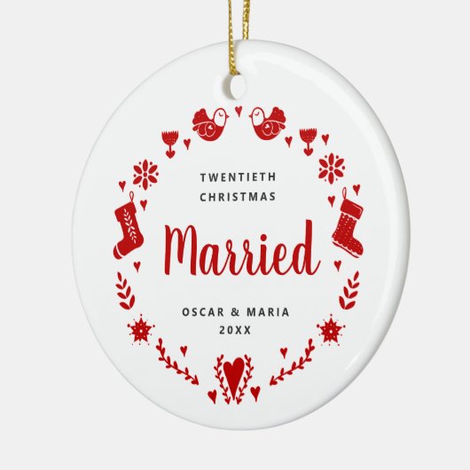 パーソナライズされた第20回クリスマス結婚した節目 セラミックオーナメント (左)