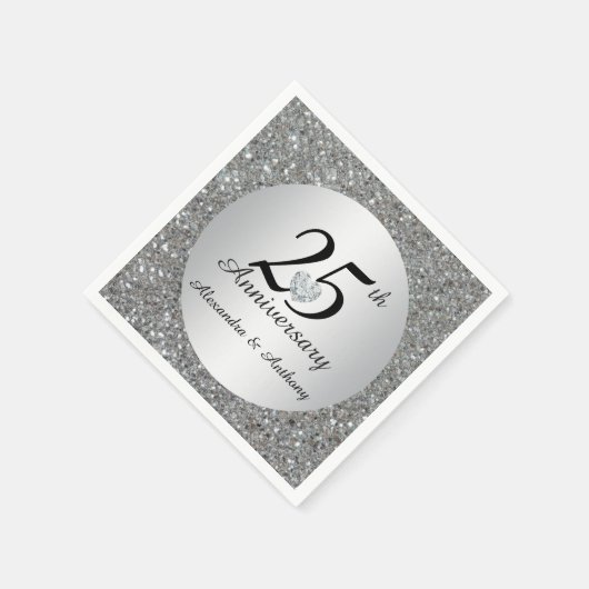 パーソナライズされた第25回シルバ結婚ー記念日ハート スタンダードカクテルナプキン (角)