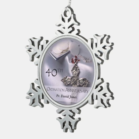 パーソナライズされた第40回コーディネーション記念日おめでとう スノーフレークピューターオーナメント (右)