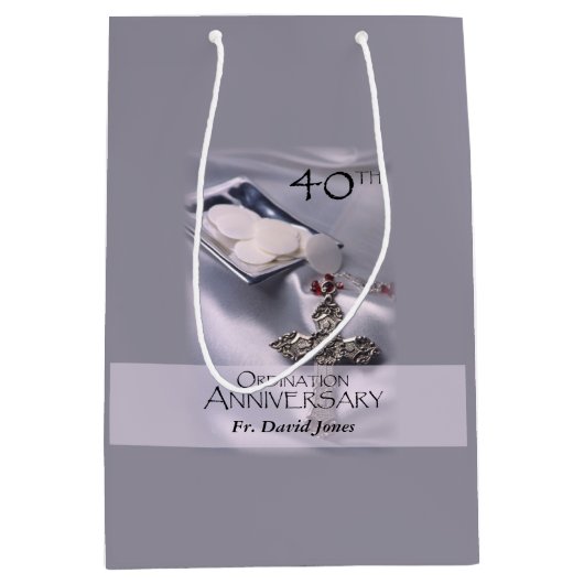 パーソナライズされた第40回コーディネーション記念日おめでとう ミディアムペーパーバッグ (正面)