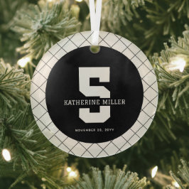 パーソナライズされた第5誕生日モダン及びエレガント ガラスオーナメント