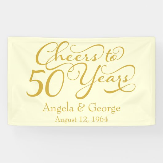 パーソナライズされた第50回金ゴールドアイボリー結婚記念日 横断幕 (横)