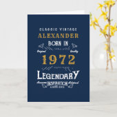 パーソナライズされた第50誕生日1972生まれヴィンテージ青 カード (黄色い花)