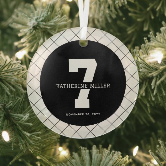 パーソナライズされた第7誕生日モダン及びエレガント ガラスオーナメント (インサイチュ)