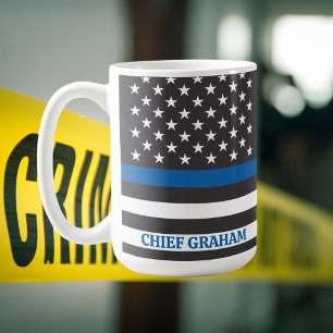 パーソナライズされた米国国旗の細い青い線 コーヒーマグカップ