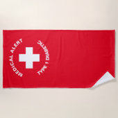 パーソナライズされた糖尿病赤 ビーチタオル (正面)