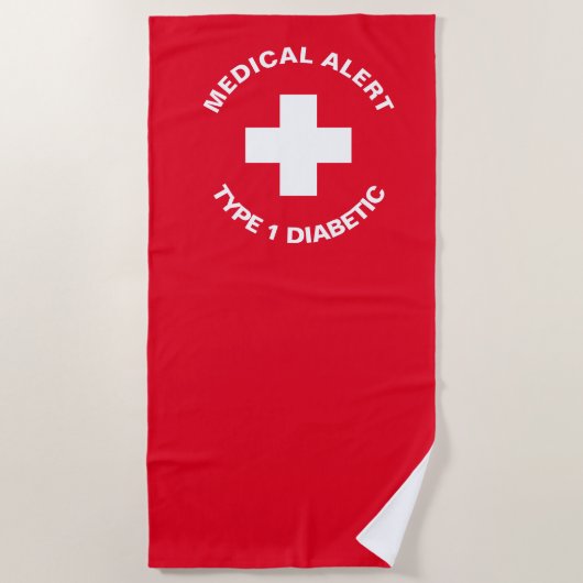 パーソナライズされた糖尿病赤 ビーチタオル (正面)
