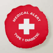 パーソナライズされた糖尿病赤 ラウンドクッション (裏面)