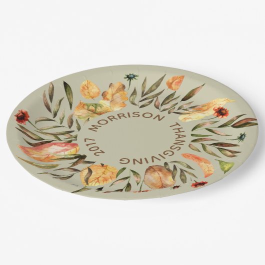 パーソナライズされた紅葉リース紙プレート ペーパープレート (アングル)