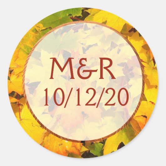 パーソナライズされた紅葉結婚式用シール ラウンドシール (正面)