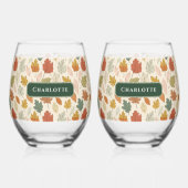 パーソナライズされた紅葉 – コージー秋カスタム ステムなしワイングラス (正面)