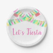 パーソナライズされた紙の飾り（Papel Picado）タッセル ピンク 緑 フェミニン ペーパープレート (正面)