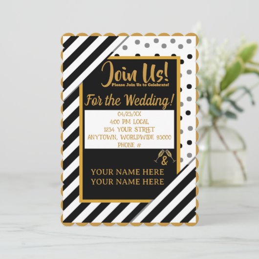 パーソナライズされた紙吹雪ストライプ結婚式招待状 招待状 (スタンド正面)