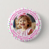 パーソナライズされた紙吹雪写真、名前、年齢誕生日 缶バッジ (正面)