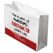 パーソナライズされた素晴らし消防おもしろい士 ラージペーパーバッグ (正面アングル)