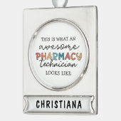 パーソナライズされた素晴らし薬学おもしろい シルバープレートバナーオーナメント (左)