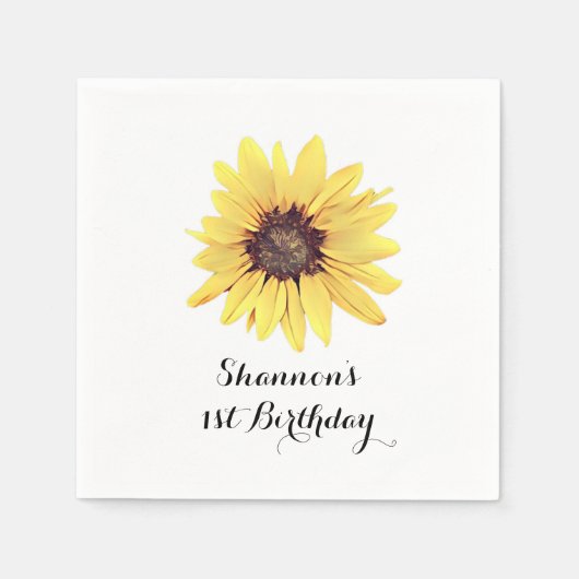 パーソナライズされた素朴なひまわり誕生日パーティー スタンダードカクテルナプキン (正面)