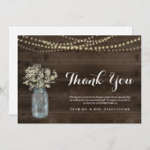 パーソナライズされた素朴な木材とフェアリー ライト サンキューカード (正面/裏面)