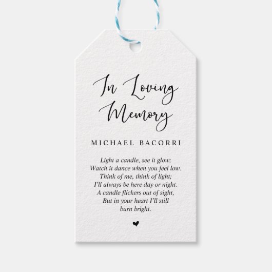 パーソナライズされた素朴な現代ブラックフォント、葬儀タグ ギフトタグ (正面)