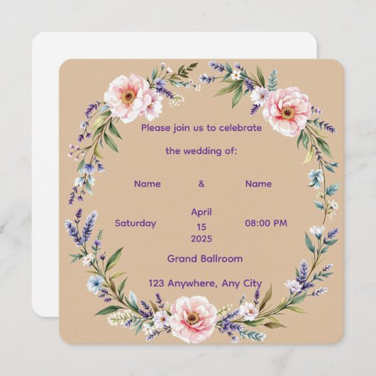 「パーソナライズされた素朴フローラ結婚式招待状 招待状 (正面/裏面)