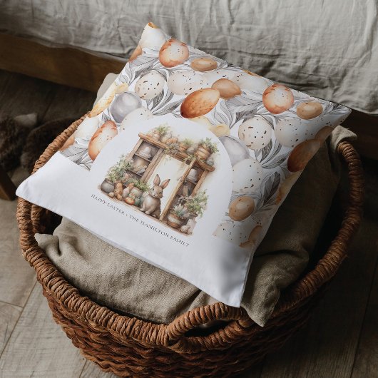 パーソナライズされた素朴ベージュイースターウサギ クッション