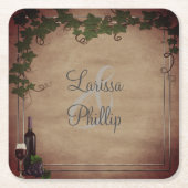 パーソナライズされた素朴ヴィネヤ結婚ード スクエアペーパーコースター (正面)