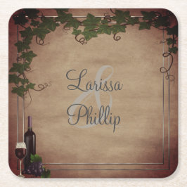 パーソナライズされた素朴ヴィネヤ結婚ード スクエアペーパーコースター