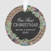 パーソナライズされた素朴初めてのクリスマス オーナメント (正面)