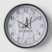パーソナライズされた素朴木モノグラムファミリ名 壁時計 (正面)