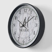 パーソナライズされた素朴木モノグラムファミリ名 壁時計 (傾斜)