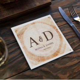 パーソナライズされた素朴木モノグラム結婚の スタンダードカクテルナプキン