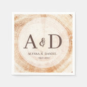 パーソナライズされた素朴木モノグラム結婚の スタンダードカクテルナプキン (正面)