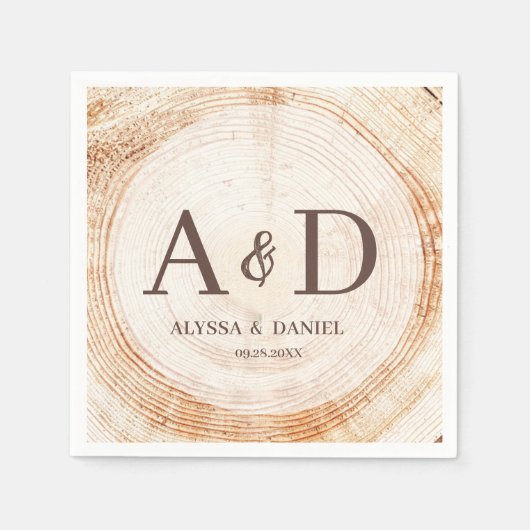 パーソナライズされた素朴木モノグラム結婚の スタンダードカクテルナプキン (正面)