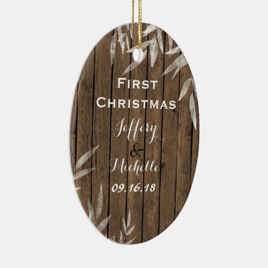 パーソナライズされた素朴木初めてのクリスマス セラミックオーナメント (右)