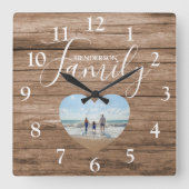 パーソナライズされた素朴木効果 |ハート写真 スクエア壁時計 (正面)