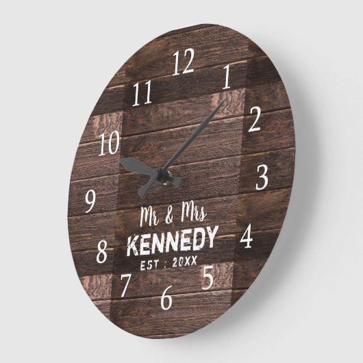 パーソナライズされた素朴木結婚祭 ラージ壁時計 (傾斜)