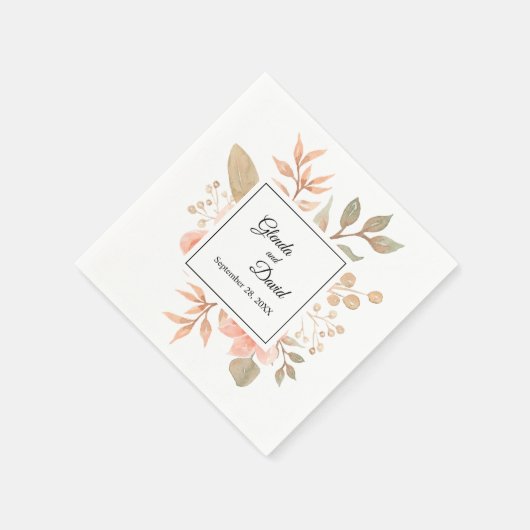 パーソナライズされた素朴秋フローラ結婚ズ スタンダードカクテルナプキン (角)