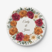 パーソナライズされた素朴秋結婚フローラ ペーパープレート (正面)